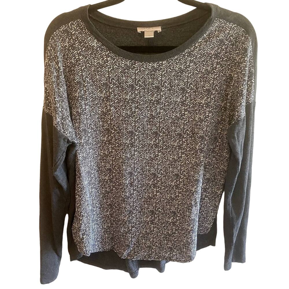 Loft Outlet Grey White Patterned Long Sleeve Round Neck‎ Light Blouse Size S